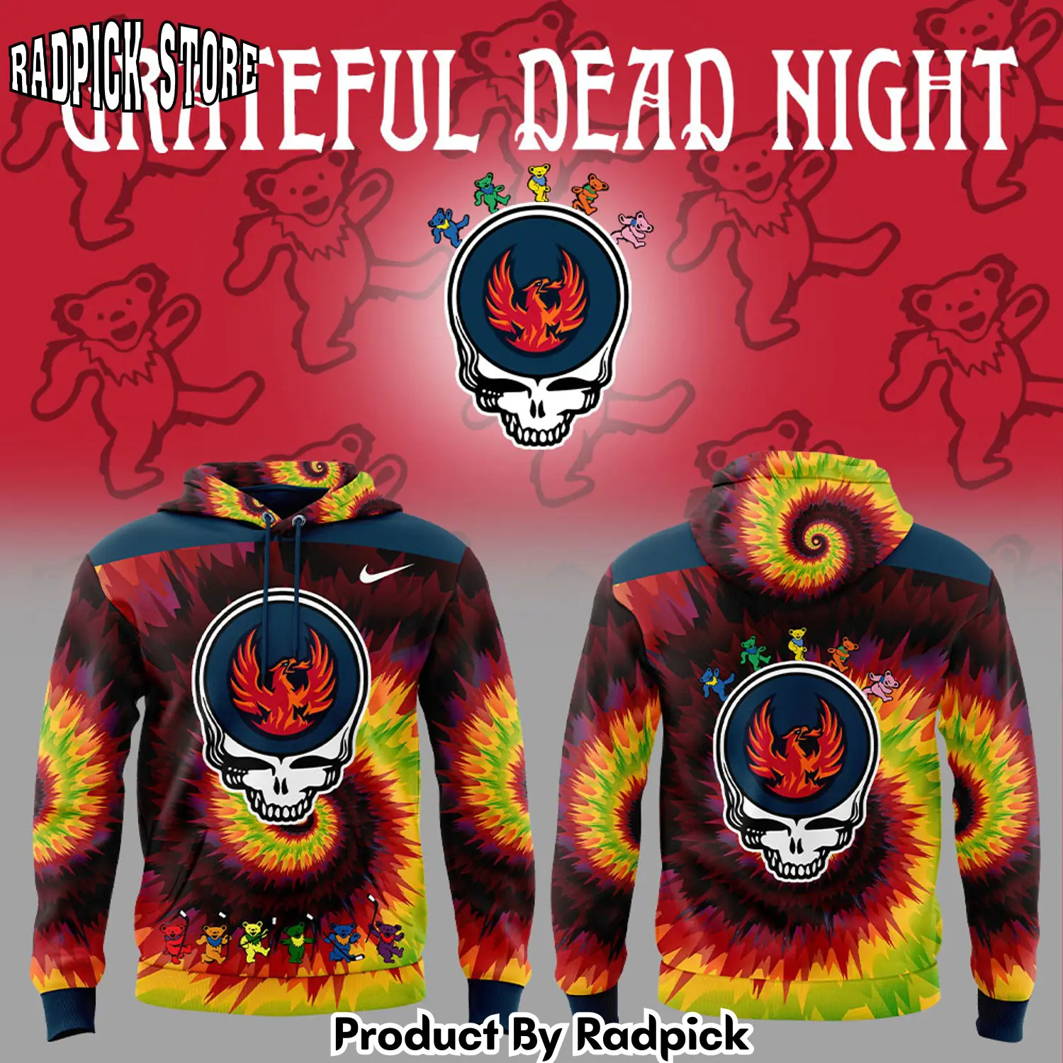 Coachella valley firebirds grateful dead night hoodie joggers hoodie and long pants set rp291824